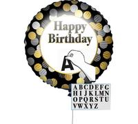 Ballon aluminium personnalisable Happy Birthday Décoration d'anniversaire noir-doré-blanc 43 cm