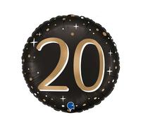 BALLON ALUMINIUM ROND 20 ANS CÉLÉBRATION 46CM Noir