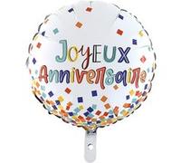 ballon aluminium rond anniversaire confettis 46cm blanc - grabo g78156-p Blanc G