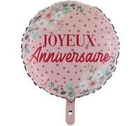 ballon aluminium rond anniversaire fleurs 46cm rose - grabo g78157-p Rose G