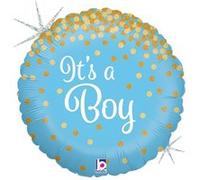 ballon aluminium rond bleu glitter it's a boy 46cm - grabo 36587gh-p Bleu G