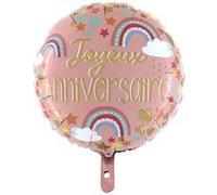 ballon aluminium rond boho joyeux anniversaire 46cm rose - grabo g78154-p Rose G