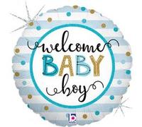 ballon aluminium rond rayé bleu welcome baby boy 46cm - grabo 26136gh-p Bleu G