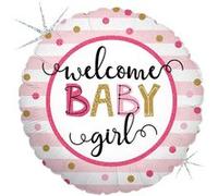 ballon aluminium rond rayé rose welcome baby girl 46cm - grabo 26135gh-p Rose G