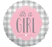 ballon aluminium rond tartan rose it's a girl 46cm - grabo 36980p-p Rose G