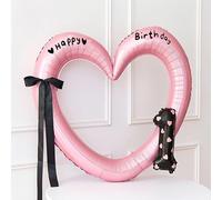 Ballon Aluminium Rose (Ensemble cœur fin rose A + petit chiffre noir 1) | Ballon géant en forme de cœur idéal pour les anniversaires d'enfants, structure creuse pour photos, facile à gonfler