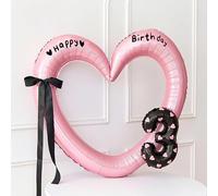 Ballon Aluminium Rose (Ensemble cœur fin rose A + petit chiffre noir 3) | Ballon géant en forme de cœur idéal pour les anniversaires d'enfants, structure creuse pour photos, facile à gonfler