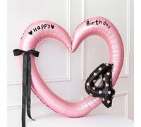 Ballon Aluminium Rose (Ensemble cœur fin rose A + petit chiffre noir 4) | Ballon géant en forme de cœur idéal pour les anniversaires d'enfants, structure creuse pour photos, facile à gonfler
