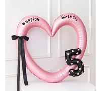 Ballon Aluminium Rose (Ensemble cœur fin rose A + petit chiffre noir 5) | Ballon géant en forme de cœur idéal pour les anniversaires d'enfants, structure creuse pour photos, facile à gonfler