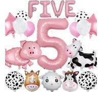 Ballon Animaux de la Ferme 5 ans Jungle arc en ciel Decoration Anniversaire Enfant Fête Fille Garcon Comprend les Vaches, les Moutons, les Porcs et les ânes Ballon Helium