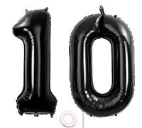 Ballon Anniversaire 10 Ans Noir - 100 CM Chiffre Numéro 10 - Décoration Fête Vole Grâce à l'Hélium - Happy Birthday