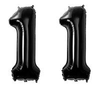 Ballon Anniversaire 11 Ans Noir, 100 CM Chiffre Numéro 11 - Décoration Fête Vole Grâce à l'Hélium - Happy Birthday Ballons Noir