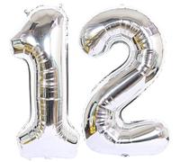 Ballon Anniversaire 12 Ans argenté, 101 CM Ballon Chiffre Numéro 12 argenté Décoration Anniversaire 12 Ans Décoration Fête Vole Grâce à l'Hèlium Happy Birthday Deco Ballons 12 Ans Anniversaire
