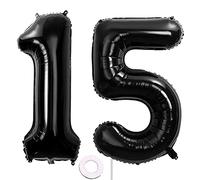 Ballon Anniversaire 15 Ans Noir 100 CM - Décoration Fête Vole Grâce à l'Hélium - Happy Birthday Chiffre Numéro 15