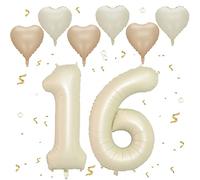 Ballon Anniversaire 16/61 Ans Couleur crème, VUCDXOP 101 CM Ballon Chiffre 16, Happy Birthday Decoration Ballons 16 Anniversaire Ballon, Décoration Ballon Numéro pour 16/61 - Vole à l'Hélium