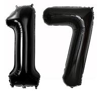 Ballon Anniversaire 17 Ans Noir, 100 CM Ballon Chiffre Numéro 17 Noir Décoration Fête Vole Grâce à l'Hèlium Happy Birthday Decoration Ballons 17 Ans