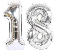Ballon Anniversaire 18 Ans argenté, 101 CM Ballon Chiffre Numéro 18 argenté Décoration Anniversaire 18 Ans Décoration Fête Vole Grâce à l'Hèlium Happy Birthday Deco Ballons 18 Ans Anniversaire
