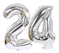Ballon Anniversaire 24 Ans argenté, 100 CM Ballon Chiffre Numéro 24 argenté Décoration Anniversaire 24 Ans Décoration Fête Vole Grâce à l'Hèlium Happy Birthday Deco Ballons 24 Ans Anniversaire