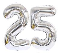 Ballon Anniversaire 25 Ans Argenté - 100 CM Ballon Chiffre Numéro - Décoration Fête Vole Grâce à l'Hèlium - Happy Birthday