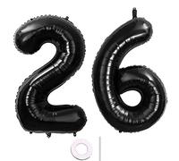 Ballon Anniversaire 26 Ans Noir, 100 CM Chiffre Numéro 26 - Décoration Fête Vole Grâce à l'Hélium - Happy Birthday