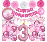 Ballon Anniversaire 3 Ans, Decoration Anniversaire Rose avec Ballon Rose Aluminium Numéro 3, Bannière Happy Birthday, Décoration De Gâteaux pour Enfant Fille Birthday Party Décorations