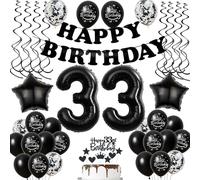Ballon Anniversaire 33 Ans Noir - Décoration Gâteau pour Homme et Femme - Birthday