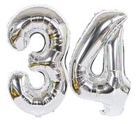 Ballon Anniversaire 34 Ans argenté, 100 CM Ballon Chiffre Numéro 34 argenté Décoration Anniversaire 34 Ans Décoration Fête Vole Grâce à l'Hèlium Happy Birthday Deco Ballons 34 Ans Anniversaire