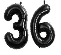 Ballon Anniversaire 36 Ans Noir - 100 CM Chiffre Numéro 36 - Décoration Fête Vole Grâce à l'Hèlium - Happy Birthday