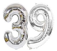 Ballon Anniversaire 39 Ans Argenté, 100 CM Chiffre Numéro Décoration Fête Vole Grâce à l'Hèlium Happy Birthday