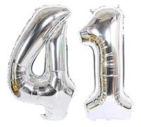 Ballon Anniversaire 41 Ans Argenté - 100 CM Chiffre Numéro Décoration Fête - Vole Grâce à l'Hèlium - Happy Birthday