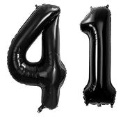 Ballon Anniversaire 41 Ans Noir - 100 CM Ballon Chiffre Numéro - Décoration Fête Vole Grâce à l'Hélium - Happy Birthday