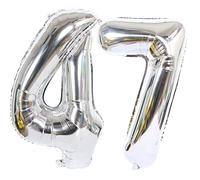 Ballon Anniversaire 47 Ans Argenté - 100 CM Chiffre Numéro Décoration Fête Vole Grâce à l'Hélium - Happy Birthday