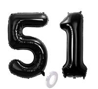 Ballon Anniversaire 51 Ans Noir - 100 CM Chiffre Numéro Décoration Fête - Vole Grâce à l'Hélium - Happy Birthday