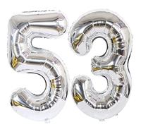 Ballon Anniversaire 53 Ans Argenté, 100 CM Ballon Chiffre Numéro 53 Décoration Fête Vole Grâce à l'Hélium Happy Birthday