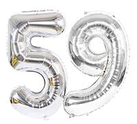 Ballon Anniversaire 59 Ans argenté, 100 CM Ballon Chiffre Numéro 59 argenté Décoration Anniversaire 59 Ans Décoration Fête Vole Grâce à l'Hèlium Happy Birthday Deco Ballons 59 Ans Anniversaire
