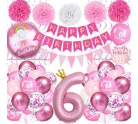 Ballon Anniversaire 6 Ans, Decoration Anniversaire Rose avec Ballon Rose Aluminium Numéro 6, Bannière Happy Birthday, Décoration De Gâteaux pour Enfant Fille Birthday Party Décorations