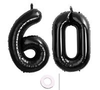 Ballon Anniversaire 60 Ans Noir - 100 CM Chiffre Numéro 60 - Décoration Fête Vole Grâce à l'Hélium - Happy Birthday