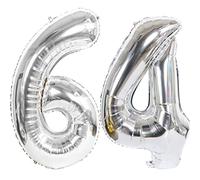 Ballon Anniversaire 64 Ans Argenté - 100 CM Chiffre Numéro Décoration Fête - Vole Grâce à l'Hélium - Happy Birthday