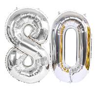 Ballon Anniversaire 80 Ans Argenté - 100 CM Chiffre Numéro Décoration Fête - Vole Grâce à l'Hélium - Happy Birthday