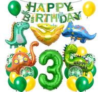 Ballon Anniversaire Dinosaure 3 Ans, XXL Décorations de Fête de Dinosaure, Decoration Anniversaire Garcon 3 Ans, Ballons avec Happy Birthday Bannière pour Dino Thème Decoration