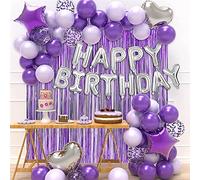 Ballon Anniversaire Fille Violet, Décoration Fête, Étoile et Coeur Ballons, Guirlande Happy Birthday pour Filles Femme