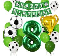 Ballon Anniversaire Football 8 Ans, Football Anniversaire Décoration Enfants, Décorations de Fête, Ballon Vert 8 Ans pour Sports Thème