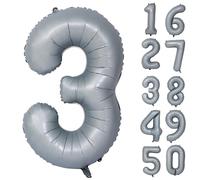 Ballon anniversaire gris chiffre 3 grand ballon gris chiffres ballons gonflables 3 ans ballons gris pour décoration de fête mariage Saint-Valentin rentrée scolaire anniversaire d'enfant fête de bébé