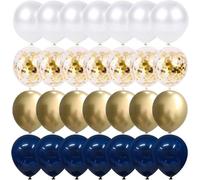 Ballon Blanc Bleu, 50pcs Ballons Confettis Or de 12 Pouces pour les Décorations de Douche de Bébé de Fête d'Anniversaire