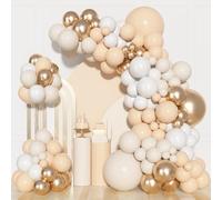 Ballon Blanc et Or, 150 Pièces Ballon pour Arche, 18/12/10/5 Pouces Ballons Beige, Sûrs et Durables, pour Fiançailles, Mariages, Baptêmes de Bébé, Decoration Anniversaire
