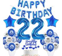 Ballon Bleu Décoration 22 Ans Anniversaire Homme - Transparent et Gâteau - Happy Birthday Guirlande
