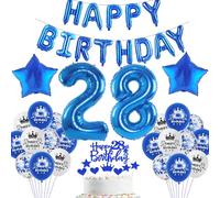Ballon bleu Décoration 28 ans anniversaire homme Ballon transparent 28 Décoration gâteau 28 ans anniversaire homme Déco happy birthday guirlande Bleu Décoration anniversaire 28 ans homme Ballon