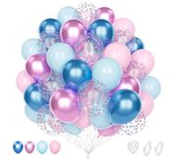 Ballon Bleu Rose, 60 Pièce 12 Pouces Bleu Rose Pâle Confettis Latex Hélium Ballon pour Gender Reveal Anniversaire Baby Shower Mariage Douche Nuptiale Engagement Déco de Fête