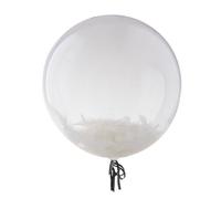 Ballon bulle transparent avec plumes blanches 45 cm