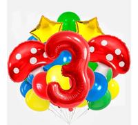 Ballon Champignon, 21 PCS Ballon Colorés Anniversaire, Ballons Anniversaire 3 Ans, Ballons en Aluminium en Forme de Champignon étoilé, Ballones en Latex Rouge, Bleu, Jaune et Vert (3 Ans)